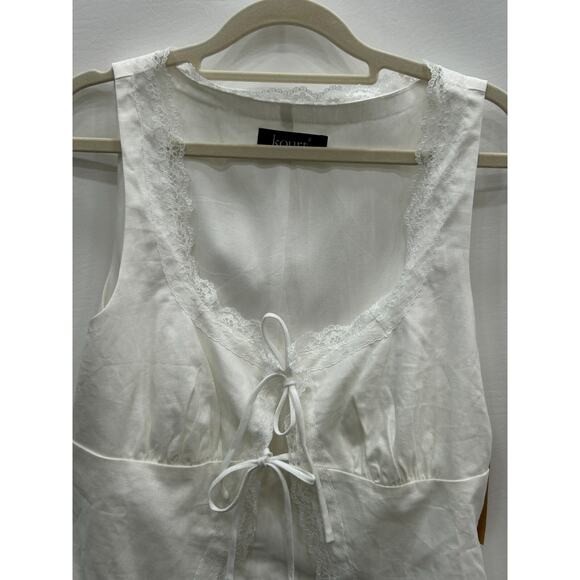 Kourt Women's Odette White Lace Trim Tie-Front Linen Blend Crop Top Size 6 NWOT - Picture 7 of 14